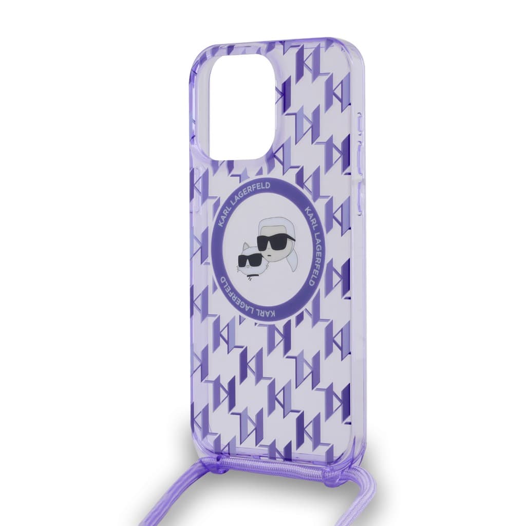 Karl Lagerfeld IML Crossbody MagSafe iPhone 15 Pro fialový monogram Karl&amp;Choupette Head - náhled 4