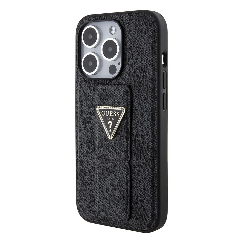 Guess Grip Stand 4G Triangle Strass pro iPhone 15 Pro Max černý - náhled 4