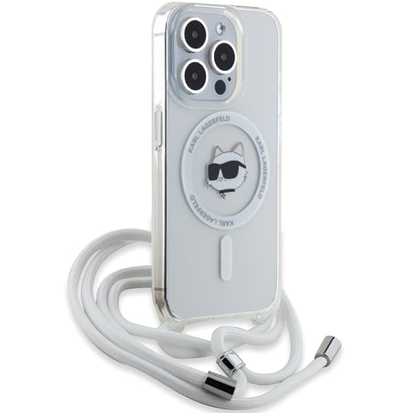 Karl Lagerfeld IML Crossbody MagSafe iPhone 15 Pro Max průhledný Choupette Head Cord - náhled 4