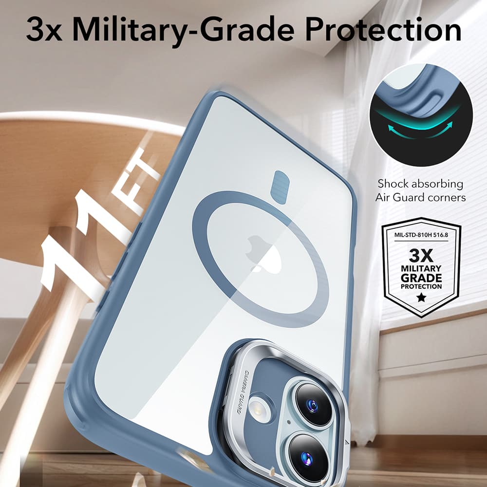 ESR Classic Hybrid HaloLock Kickstand iPhone 16 průhledná modrá - náhled 4