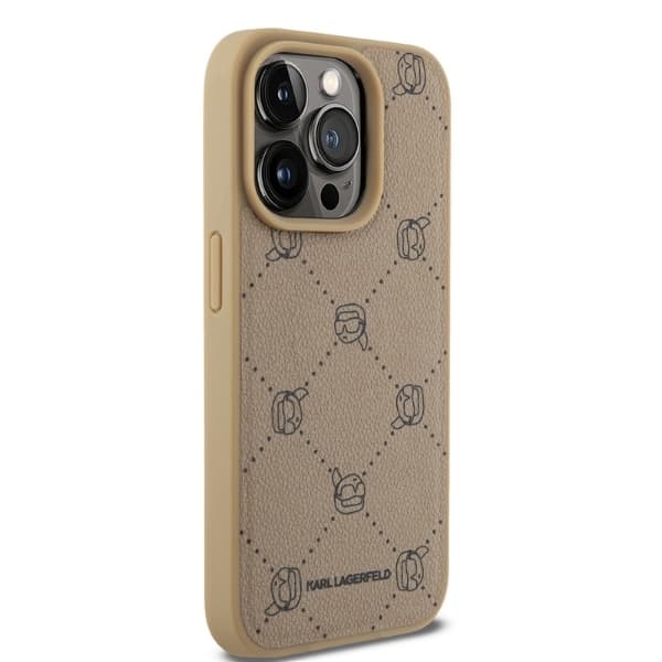 Karl Lagerfeld Leather MagSafe iPhone 15 Pro béžová Karl Head - náhled 4