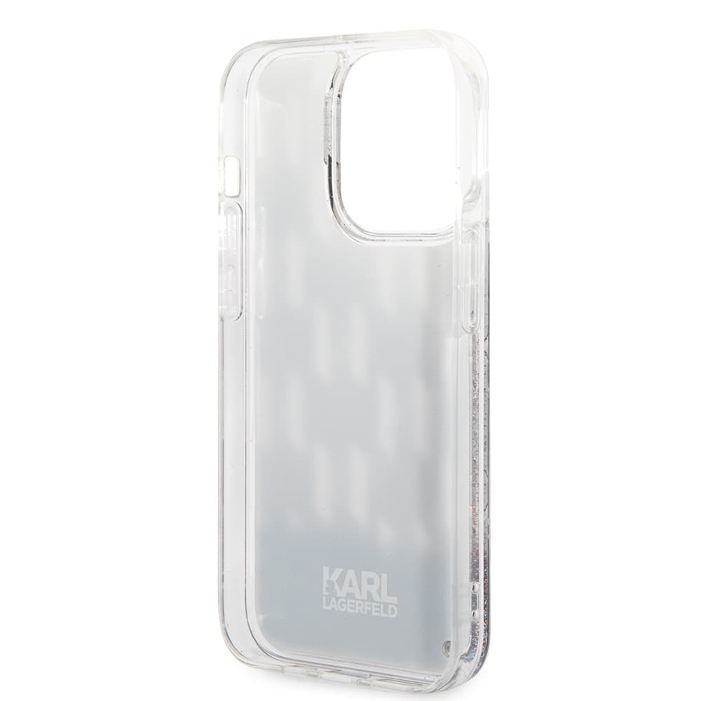 Karl Lagerfeld Hardcase Liquid Glitter iPhone 14 Pro Monogram stříbrná - náhled 4