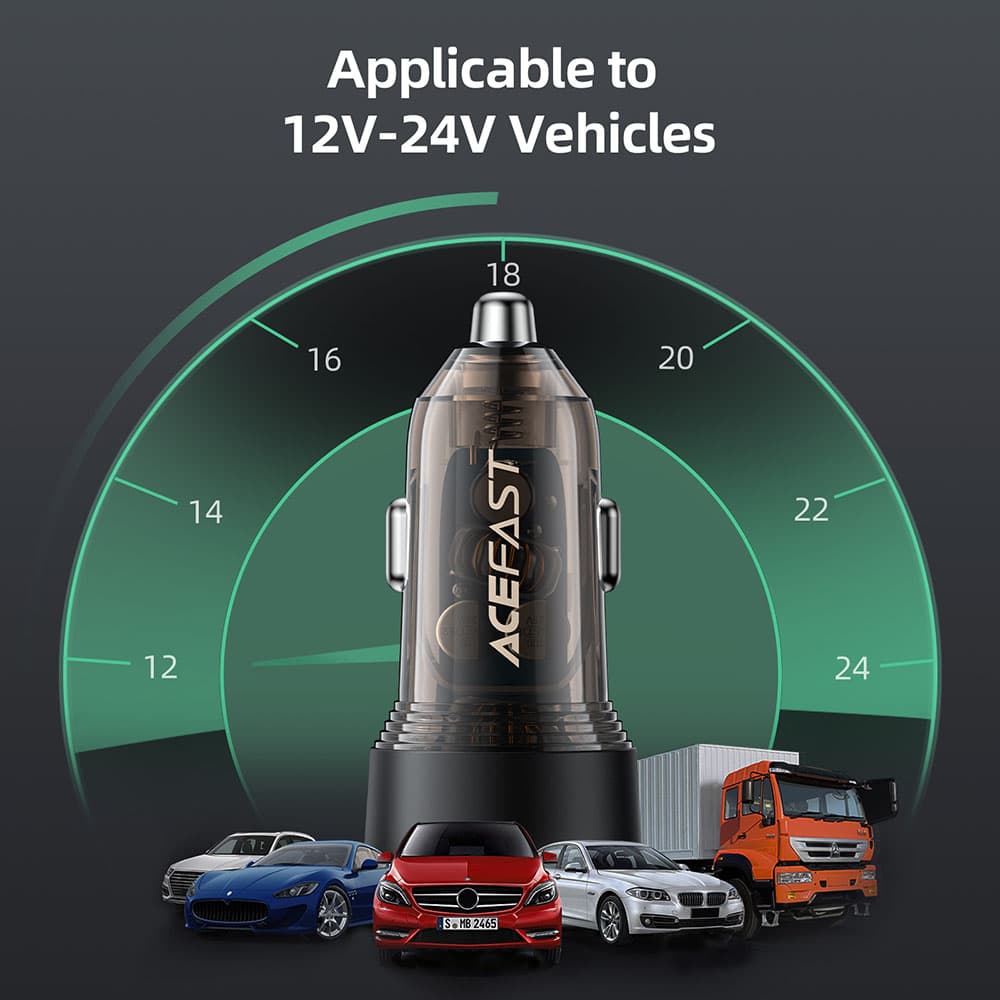 Acefast Car Charger B12 Dvouportová Type-C USB Dvojité Rychlé Nabíjení 60W Černá - náhled 4