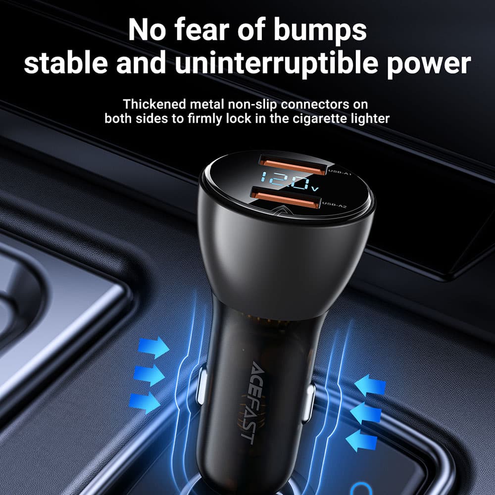 Acefast Car Charger B7 2x USB 45W Rychlé Nabíjení LED Displej Průhledná Černá - náhled 4