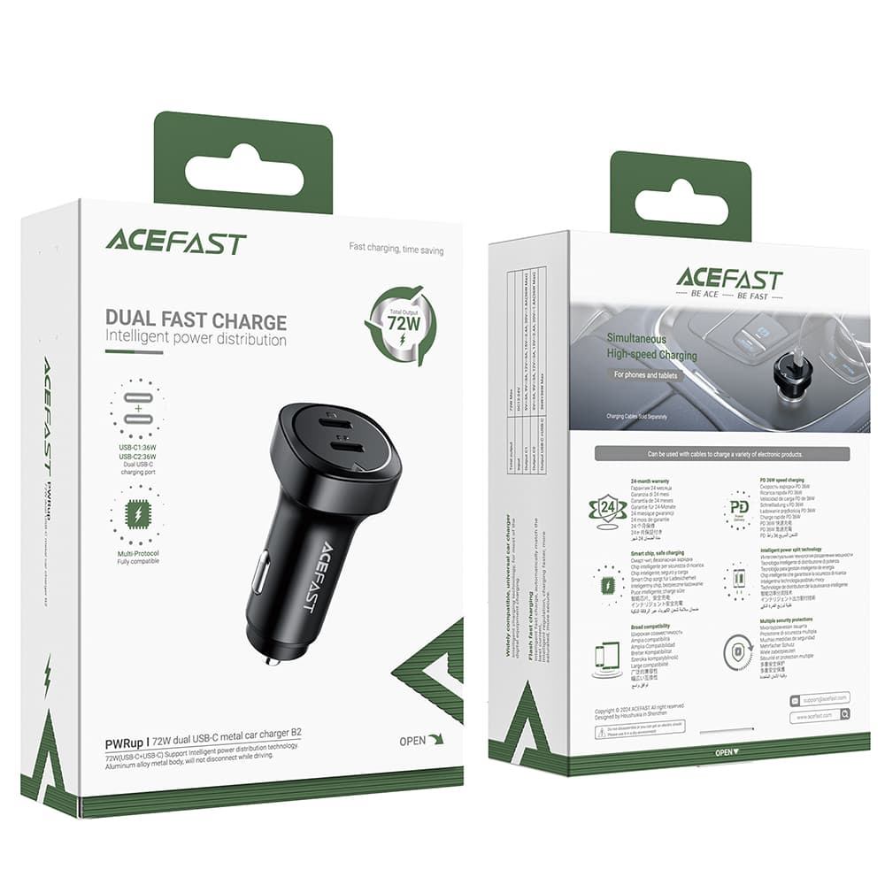 Acefast Car Charger B2 2x Type-C Dual PD Rychlonabíjení 72W Černá - náhled 4