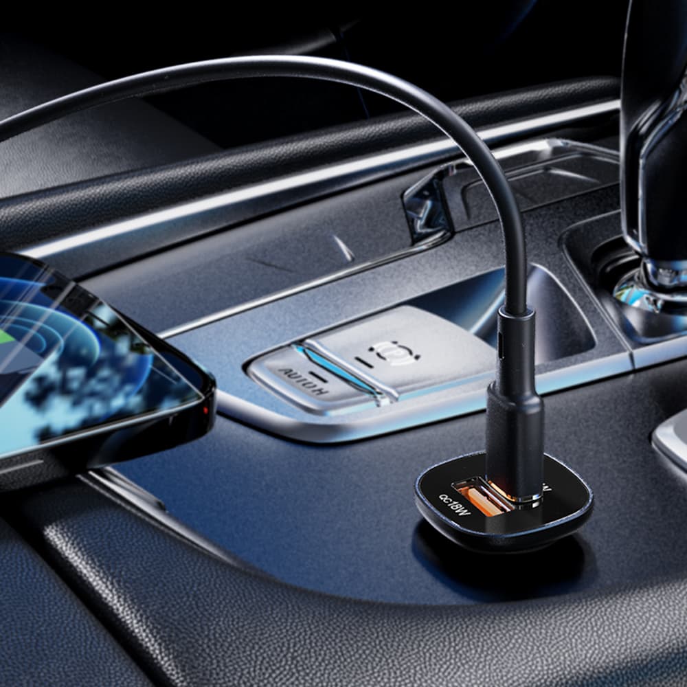 Acefast Car Charger B1 Type-C USB Dvojitý Port 38W PD Rychlé Nabíjení s LED Světlem Černá - náhled 4
