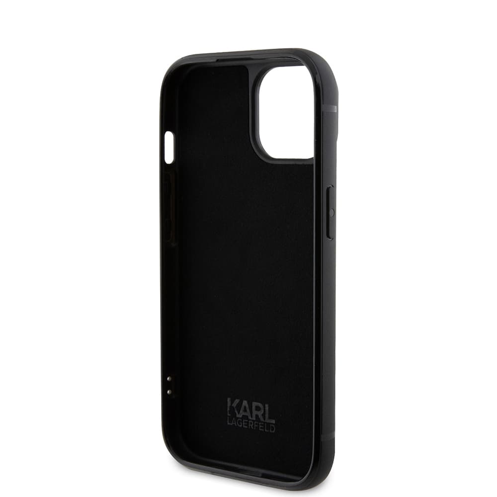 Karl Lagerfeld Hardcase Rhinestone iPhone 15 Logo Metal Plate stříbrný - náhled 4