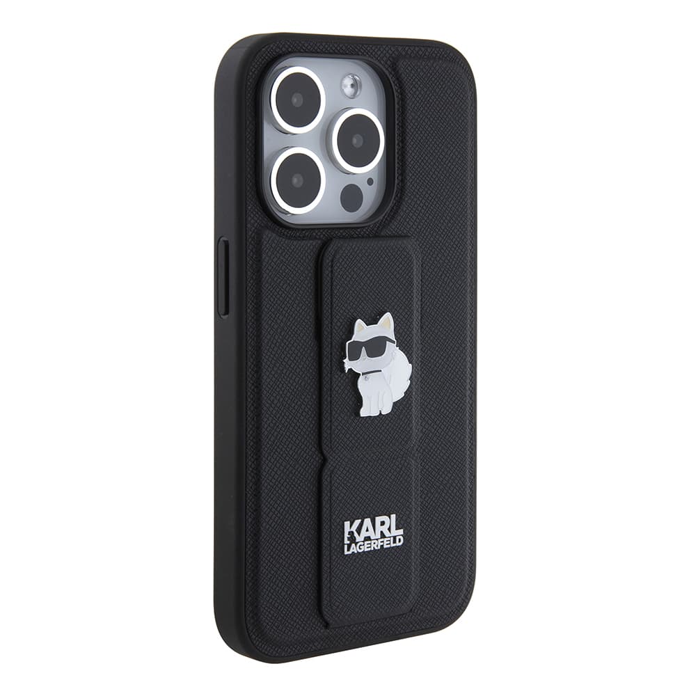 Karl Lagerfeld Saffiano Gripstand iPhone 15 Pro Choupette Pins růžová - náhled 4