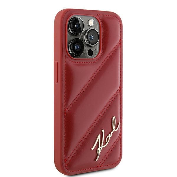 Karl Lagerfeld Diagonal Quilted Script iPhone 15 Pro červený - náhled 4
