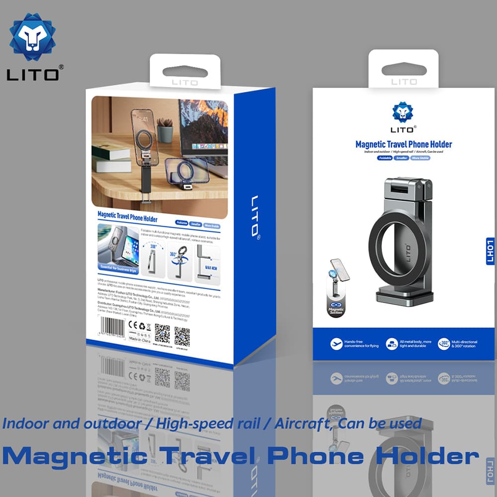 Lito Travel Phone Holder LH01 skládací otočný 360° ovládání jednou rukou šedý - náhled 4