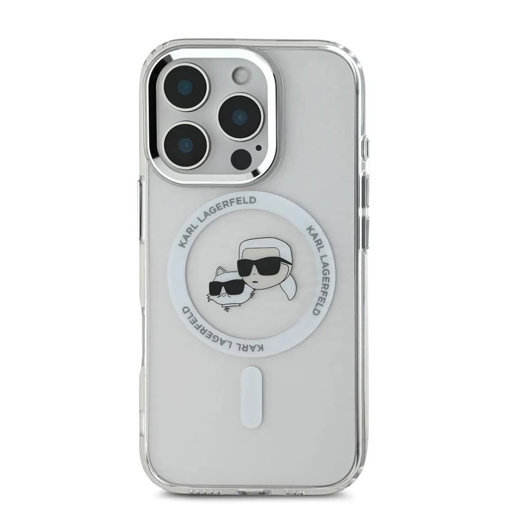 Karl Lagerfeld IML MagSafe iPhone 16 Pro Bílý Metal Karl&amp;Choupette Head - náhled 4