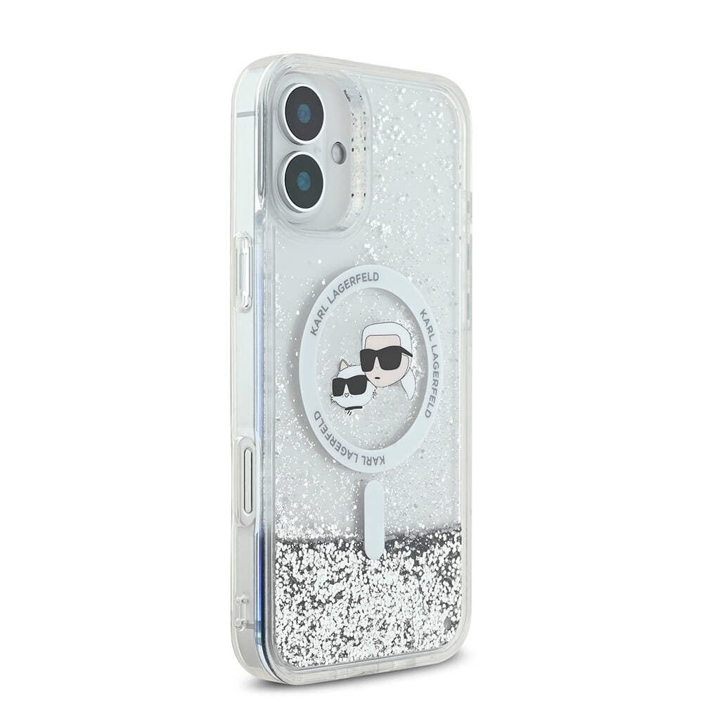 Karl Lagerfeld Glitter Liquid MagSafe iPhone 16 průhledný Karl&amp;Choupette Head - náhled 4