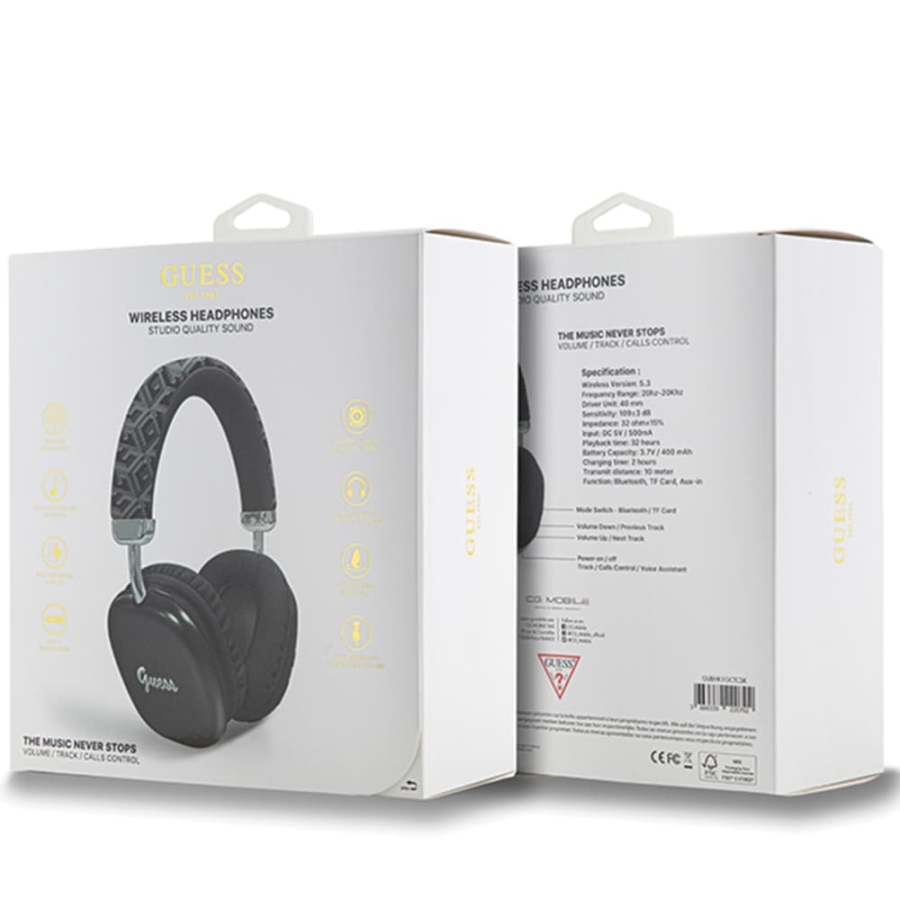 Guess Wireless Headphones GCUBE Metallic Script Logo Over-ear Headset černá - náhled 4