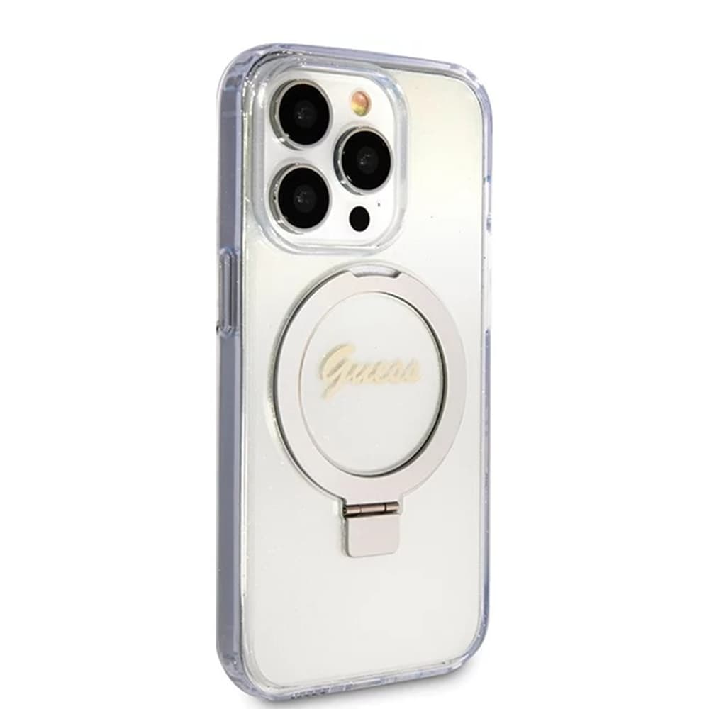 Guess Ring Stand Script Glitter MagSafe iPhone 15 Pro průhledný - náhled 4
