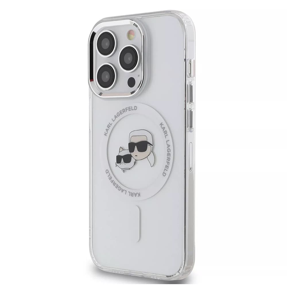 Karl Lagerfeld IML MagSafe iPhone 15 Pro Max Bílý Metal Karl&amp;Choupette Heads - náhled 4