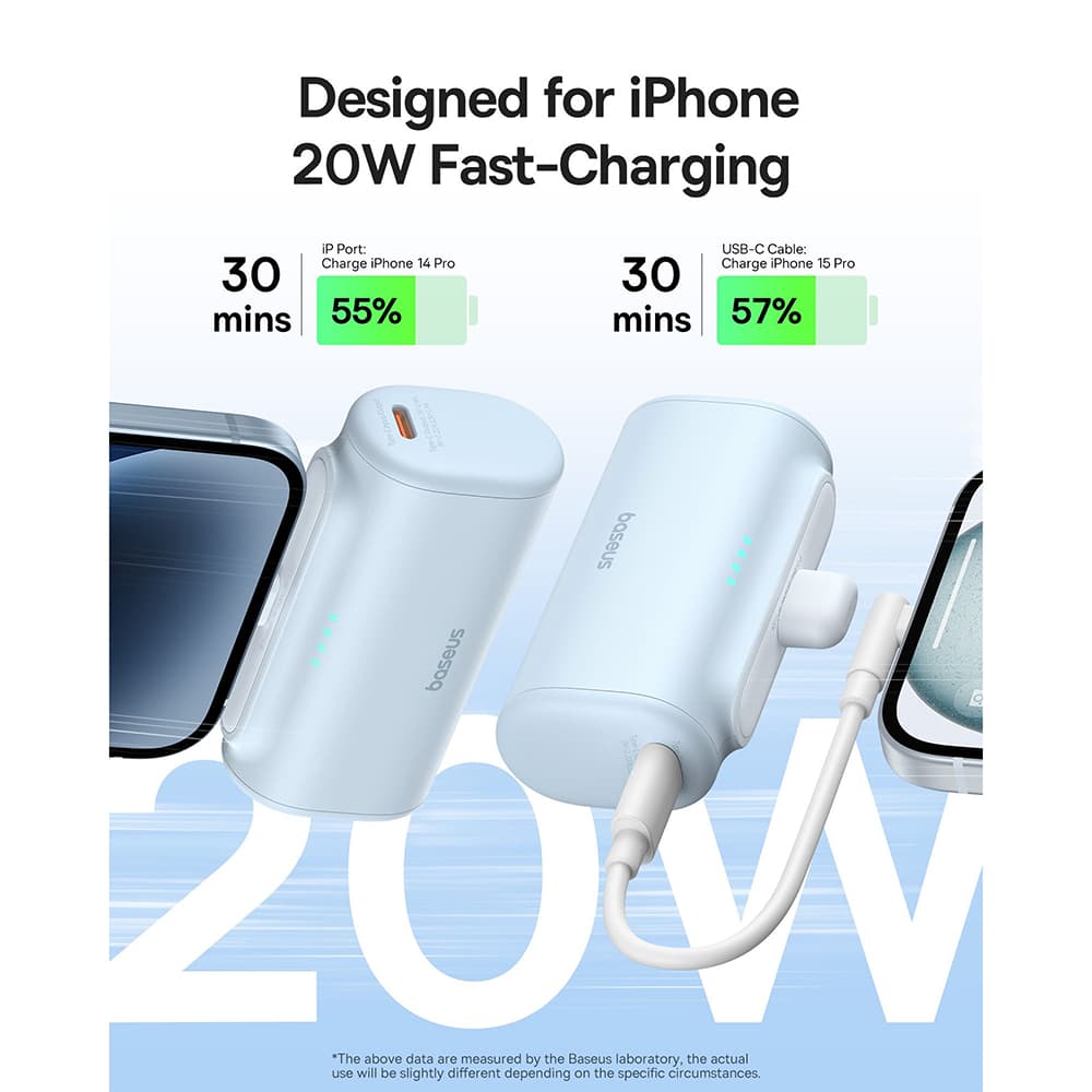 Baseus Power Bank Lightning Kompaktní Design 20W 5000mAh s Kabelem Type-C Modrá - náhled 4