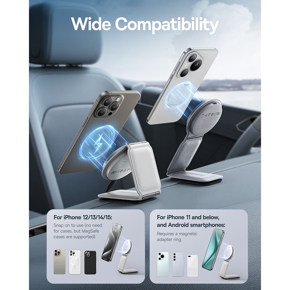 Baseus Car Holder s bezdrátovým nabíjením PrimeTrip C02 magnetický úchyt na palubní desku 15W měsíční bílá - náhled 4
