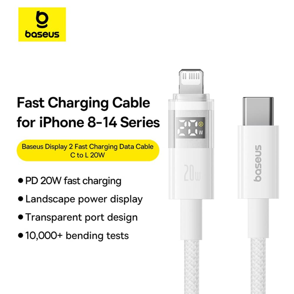Baseus Data Cable Display 2 Rychlonabíjecí Type-C na Lightning Digitální displej 20W 2m Měsíční bílá - náhled 4