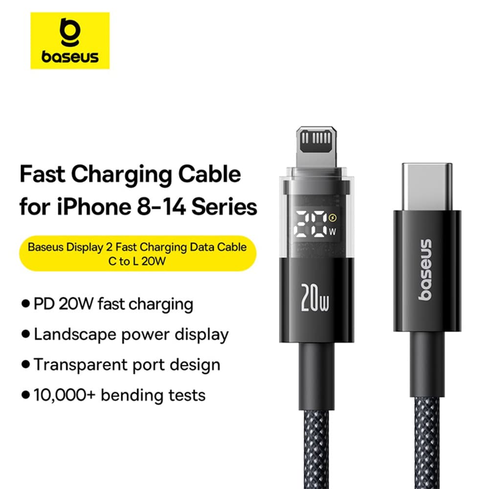 Baseus Data Cable Display 2 Rychlonabíjecí Type-C na Lightning Digitální displej 20W 1m Kosmická černá - náhled 4