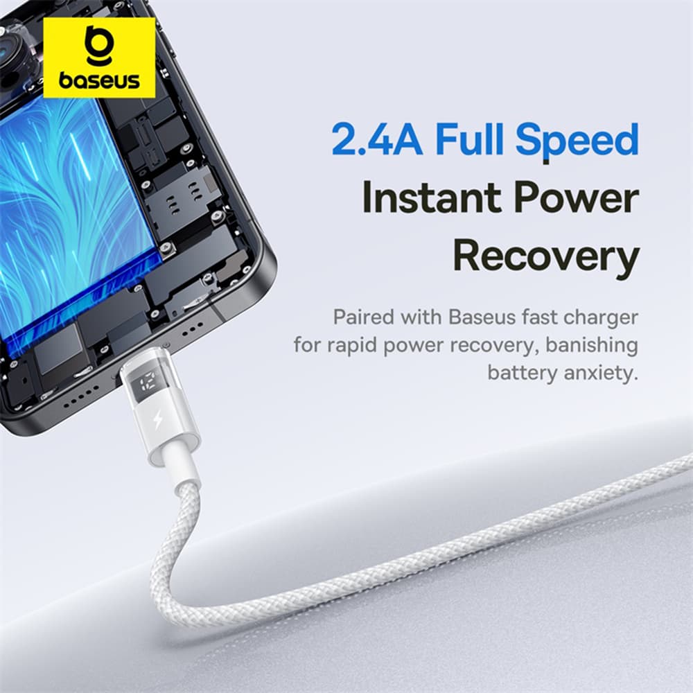 Baseus Data Cable Display 2 USB na Lightning Rychlé nabíjení Digitální displej 2.4A 1m Měsíční bílá - náhled 4