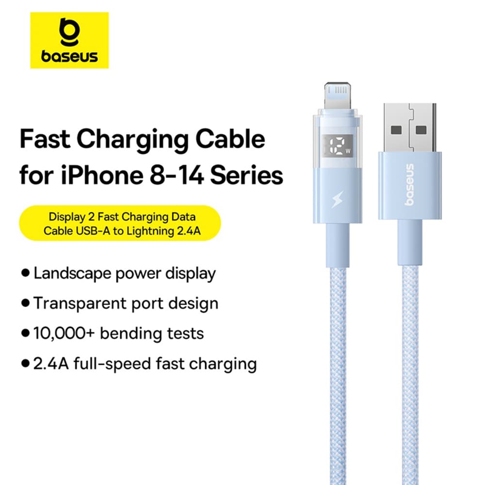 Baseus Data Cable Display 2 USB na Lightning Rychlé Nabíjení Digitální Displej 2.4A 1m Galaxie Modrá - náhled 4