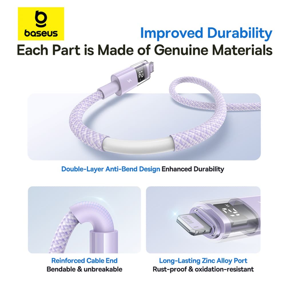 Baseus Data Cable Display 2 USB na Lightning Rychlé nabíjení 2m Fialová - náhled 4