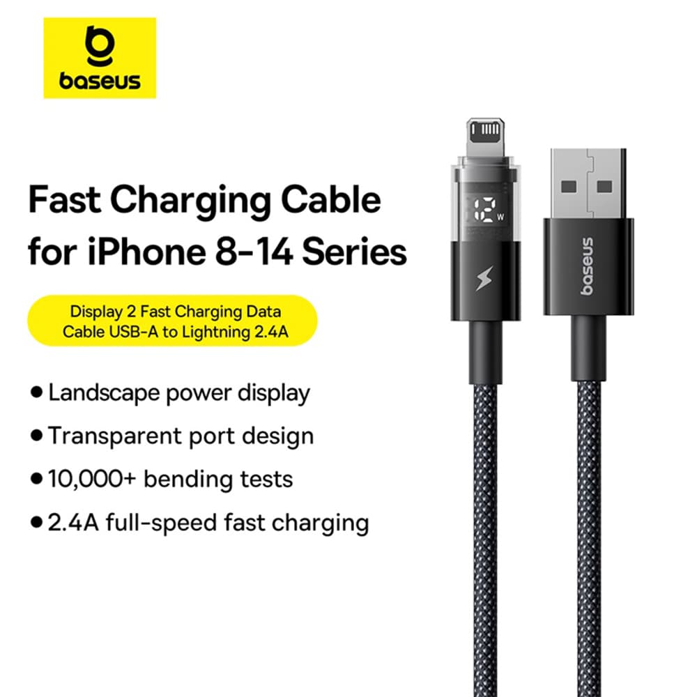 Baseus Data Cable Display 2 USB na Lightning Rychlé nabíjení Digitální displej 2.4A 2m Kosmická černá - náhled 4
