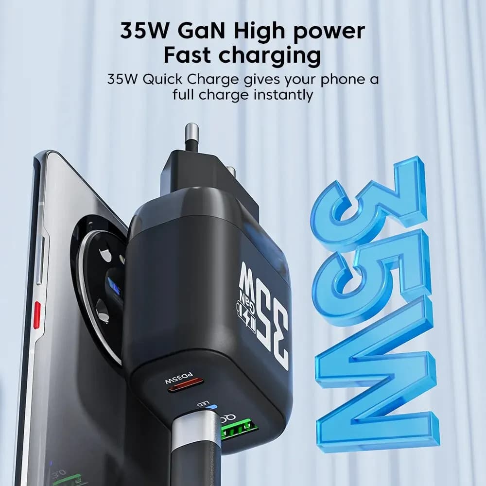 Nabíječka na zeď Techsuit Premium CHPD174 GaN USB QC3.0 Type-C PD35W černá - náhled 4
