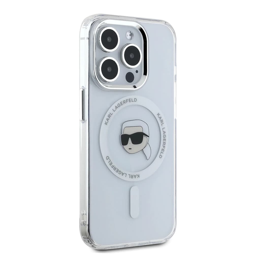 Karl Lagerfeld IML MagSafe iPhone 16 Pro Bílá Metalická Karlova Hlava - náhled 4