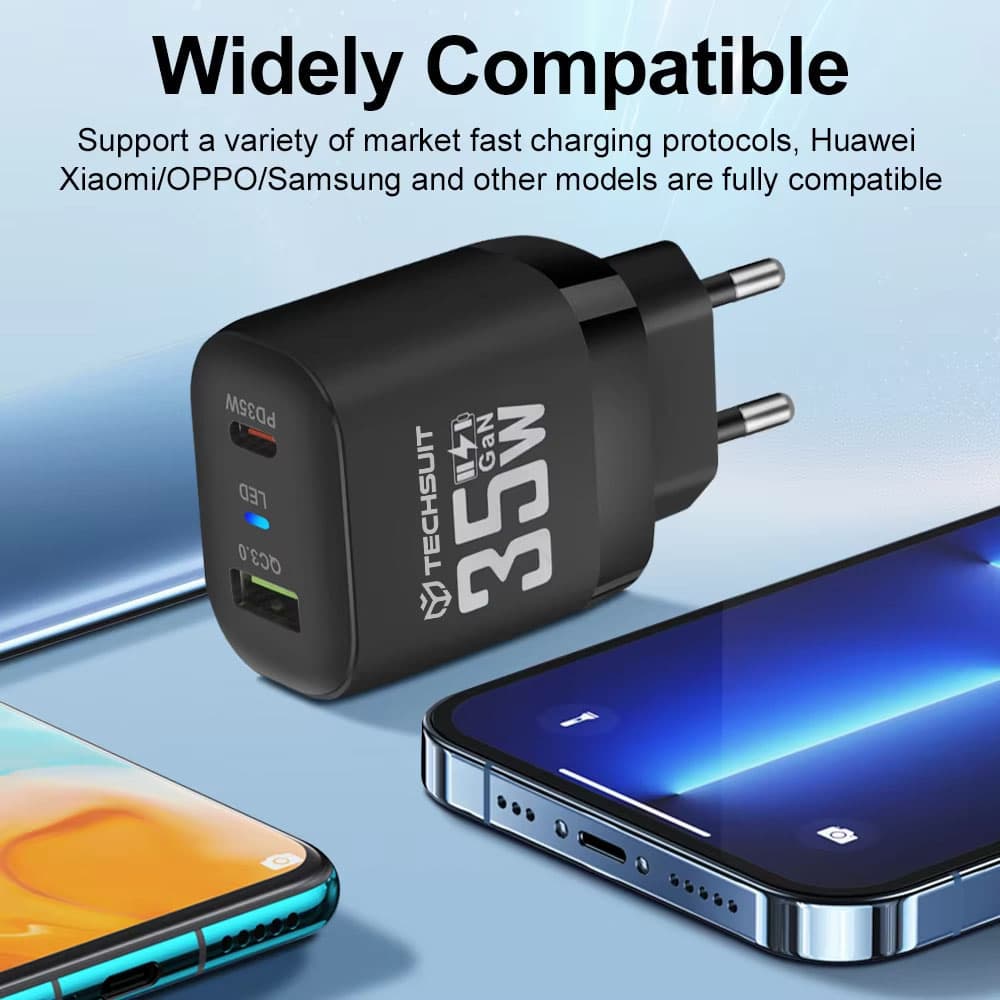 Nabíječka na zeď Techsuit Premium CHPD174 GaN USB QC3.0 Type-C PD35W bílá - náhled 4