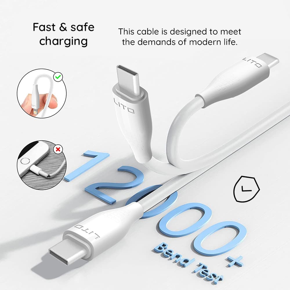 Lito Data Cable LD03T USB na Type-C Rychlé nabíjení 2.4A 1m Bílá - náhled 4