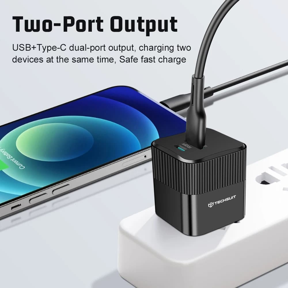 Nabíječka na zeď Techsuit Tiny Series CHPD216 GaN USB QC3.0 Type-C PD25W černá - náhled 4