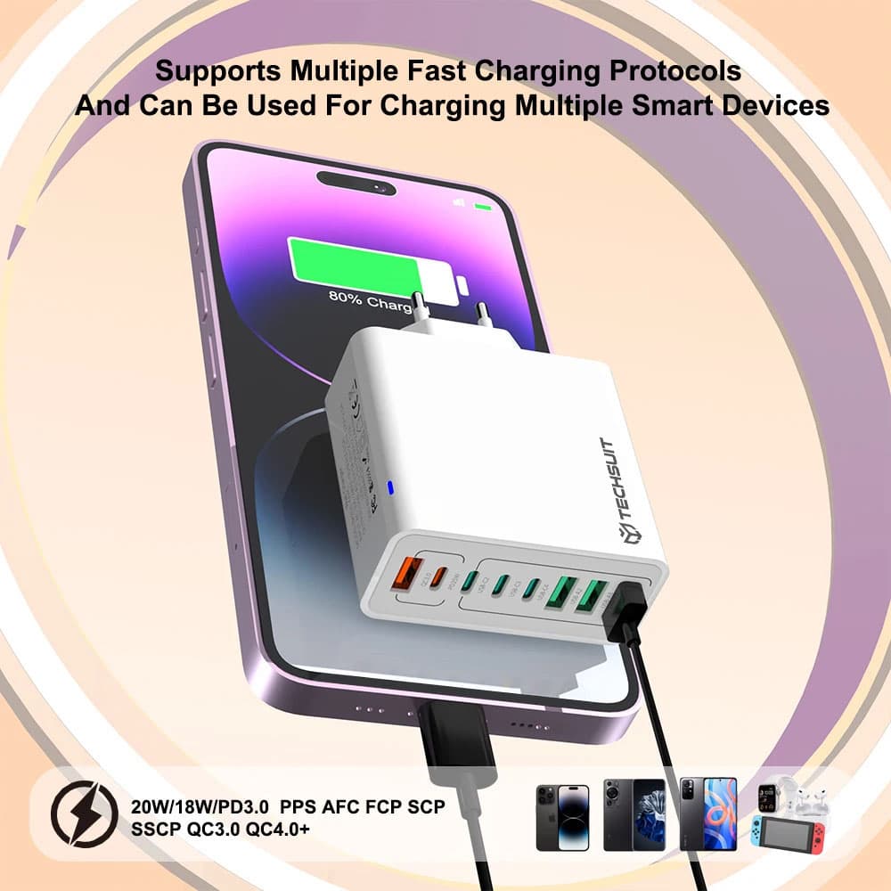 Techsuit Wall Charger CHPD224 4x USB 4x Type-C Rychlé nabíjení 65W Bílá - náhled 4