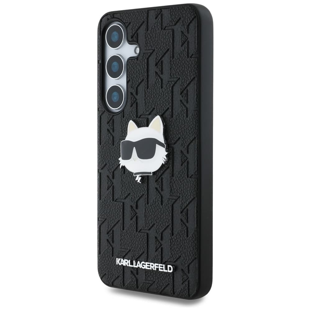 Karl Lagerfeld Hardcase Monogram Leather Samsung Galaxy S25 Choupette Head Pin růžová - náhled 4