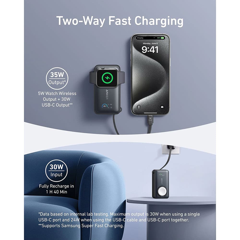 Anker Power Bank MagGo A1657H11 pro Apple Watch Rychlé nabíjení 10000mAh Černá - náhled 4