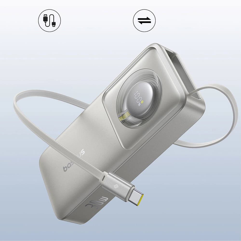Baseus Power Bank Free2Pull s vysouvacím USB-C kabelem šedá 10000mAh 30W - náhled 4