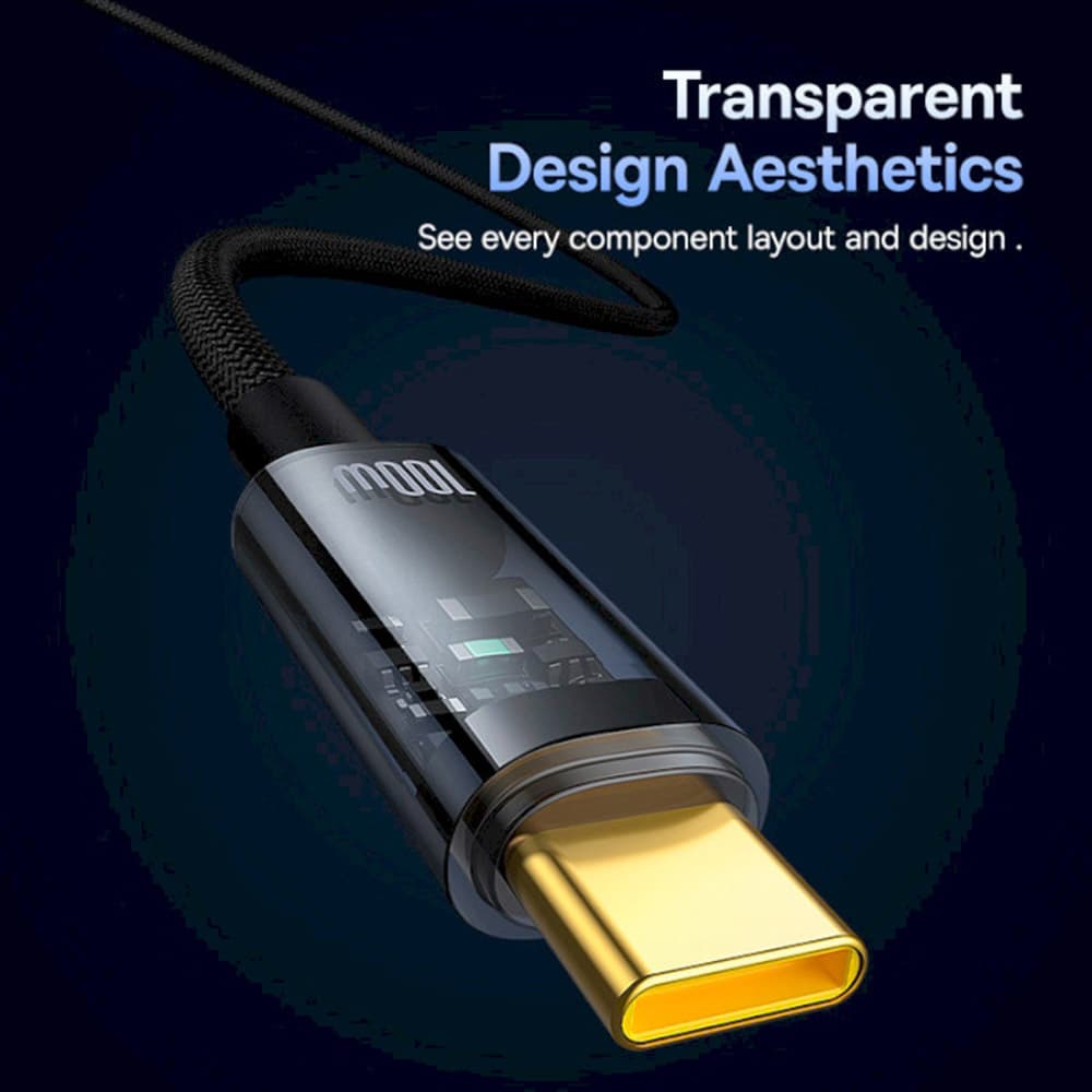 Baseus Data Cable Explorer Type-C Rychlé Nabíjení 100W Automatické Vypnutí Nylon 2m Černá - náhled 4