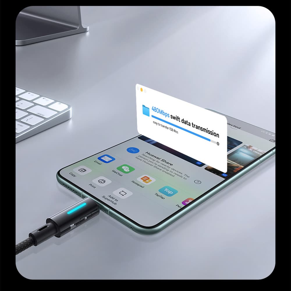 Baseus Data Cable Lit USB na Type-C 100W Rychlé nabíjení LED světlo 1m Kosmická černá - náhled 4