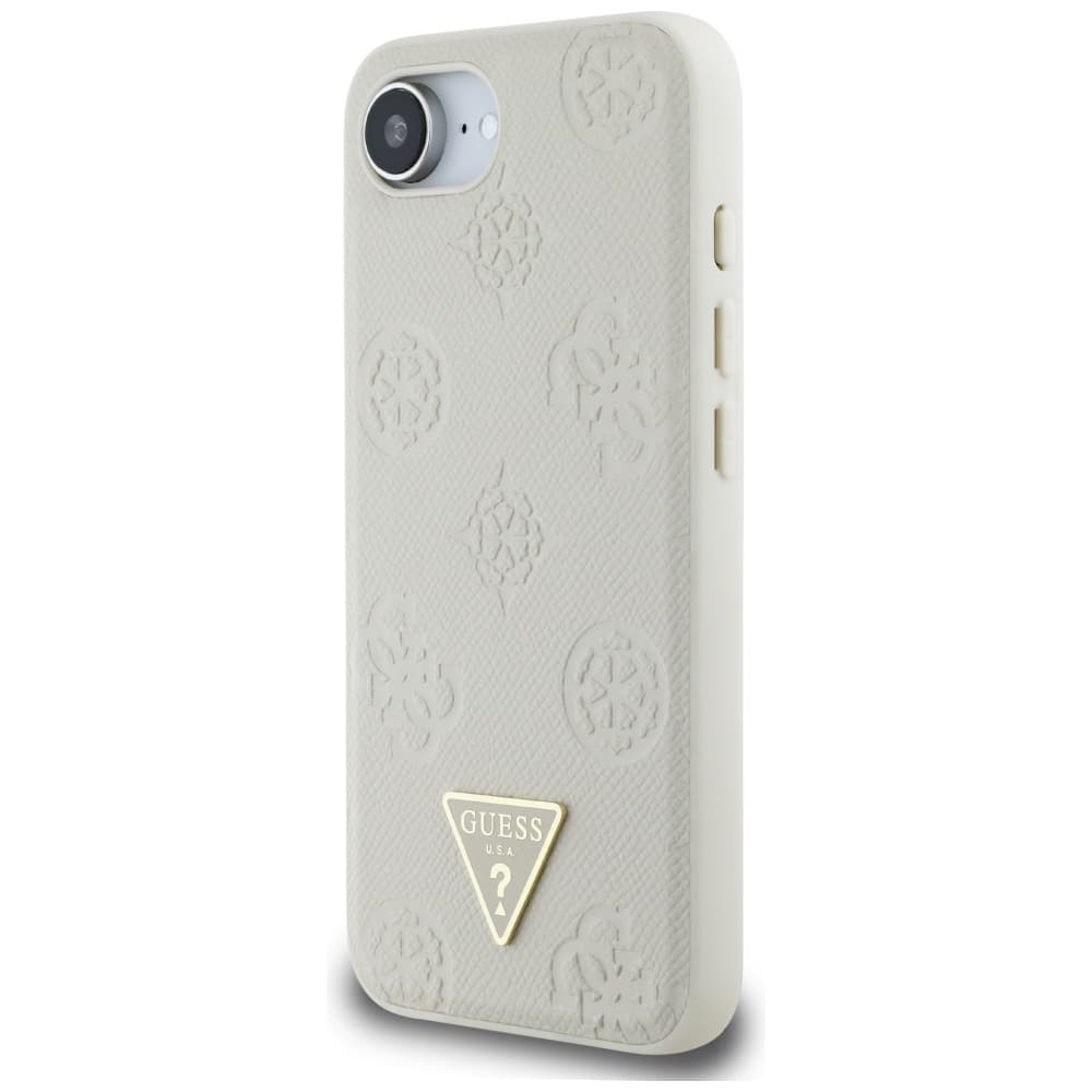 Guess Peony Grained Hot Stamp Triangle Logo MagSafe iPhone 16e béžová - náhled 4