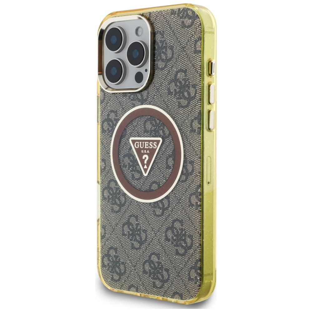 Guess IML Metal Glitter 4G Circle Triangle MagSafe iPhone 16 Pro hnědý - náhled 4
