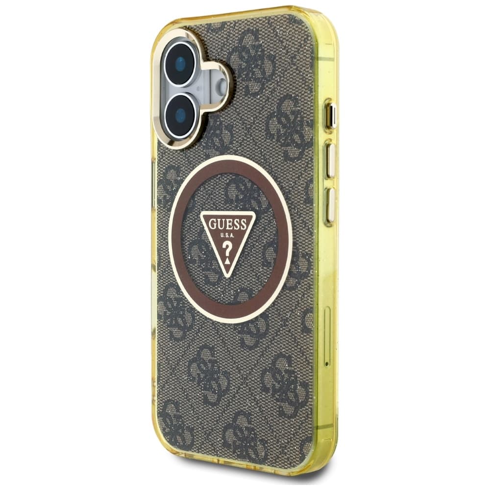 Guess IML Metal Glitter 4G Circle Triangle MagSafe iPhone 16 Hnědá - náhled 4