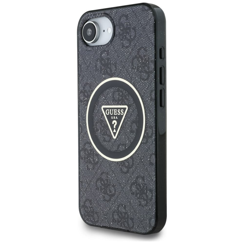 Guess IML Metal Glitter 4G Circle Triangle MagSafe iPhone 16e černá - náhled 4