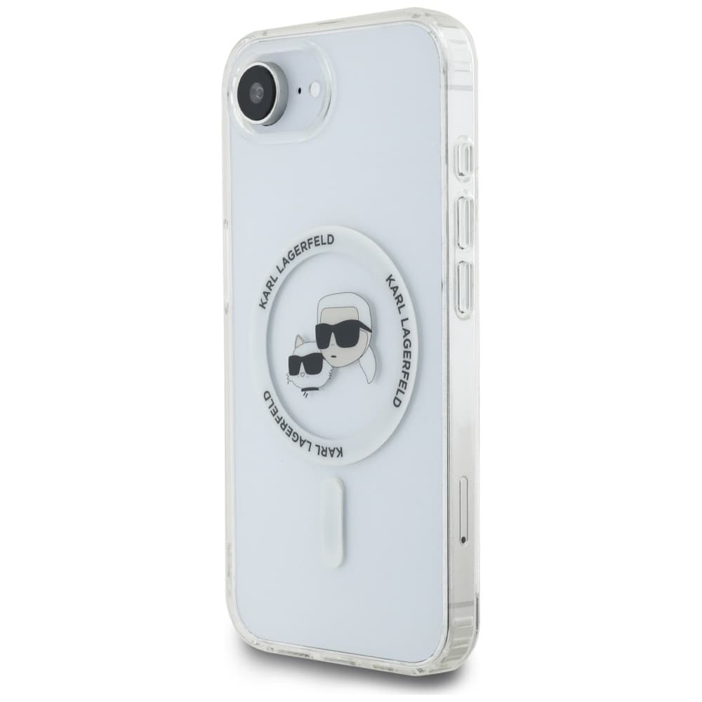 Karl Lagerfeld IML MagSafe iPhone 16e Bílý Metal Karl&amp;Choupette Head - náhled 4