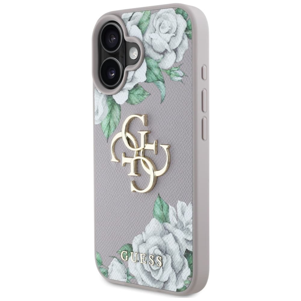 Guess Hardcase 4G Grained Roses Big Logo iPhone 16 fialová - náhled 4