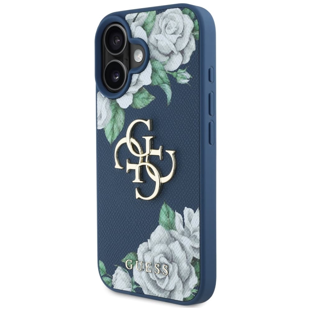 Guess Hardcase 4G Grained Roses Big Logo iPhone 16 Modrá - náhled 4