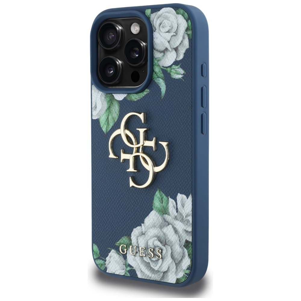 Guess Hardcase 4G Grained Roses Big Logo iPhone 16 Pro modrá - náhled 4