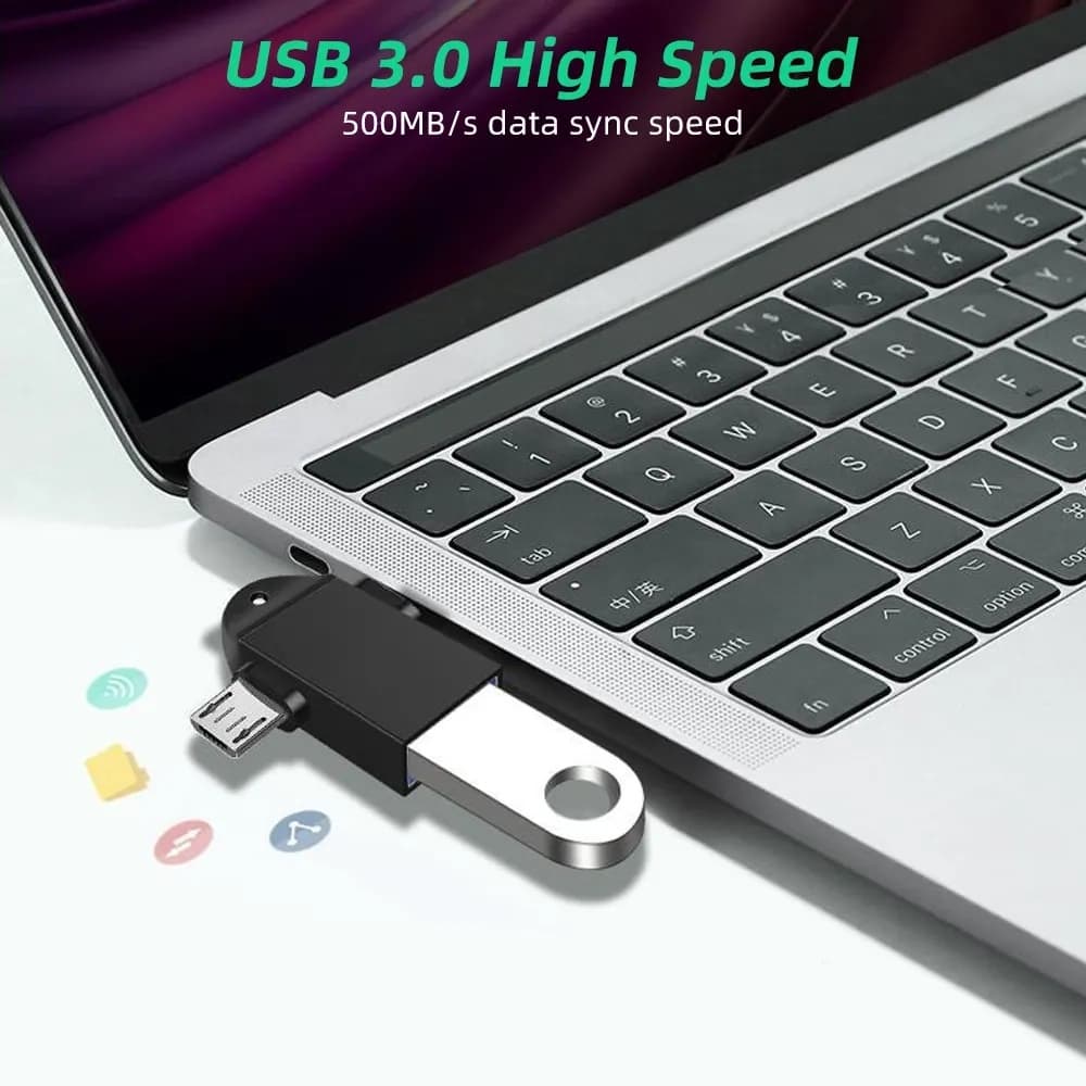 Techsuit OTG adaptér TwoVoltX (A16) 3v1 USB na Micro-USB + Type-C černý - náhled 4