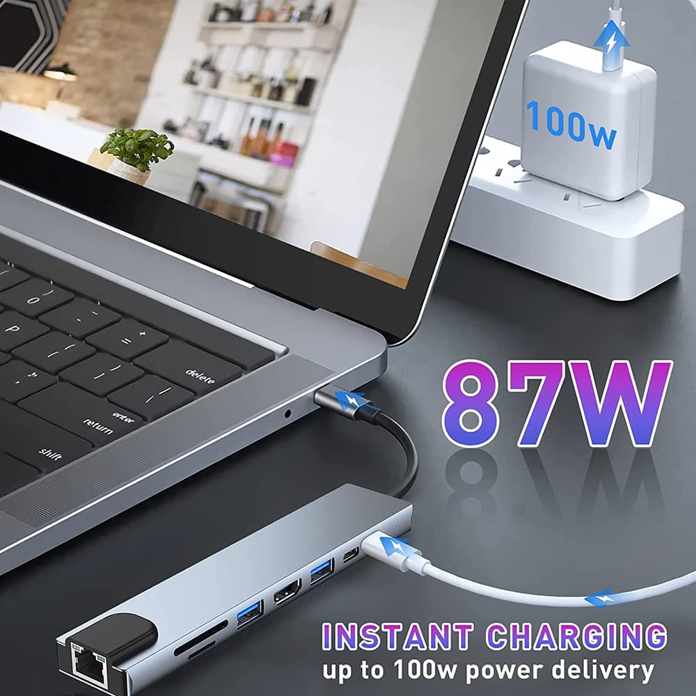 Techsuit Docking Station NetBridge 8 in 1 H2 Type-C šedá - náhled 4