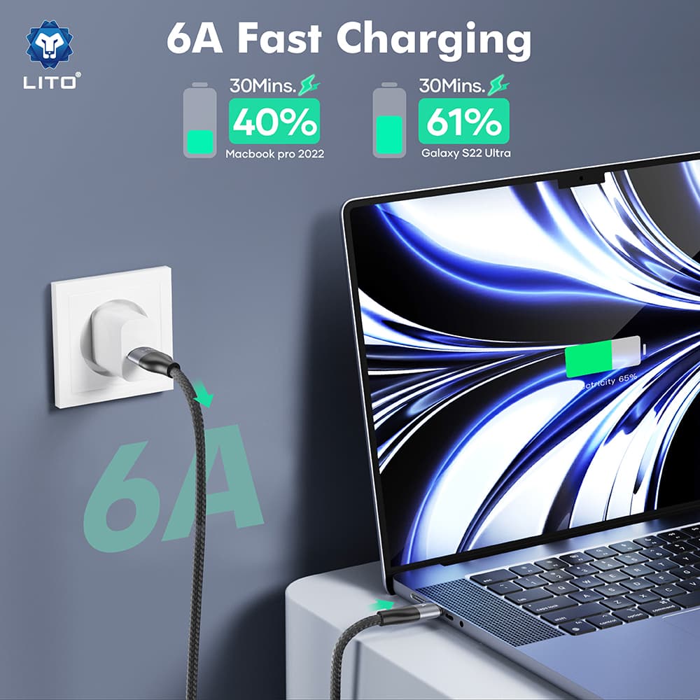 Lito Data Cable LD23T USB na Type-C Rychlé nabíjení Pletený nylon 1m Šedá - náhled 4