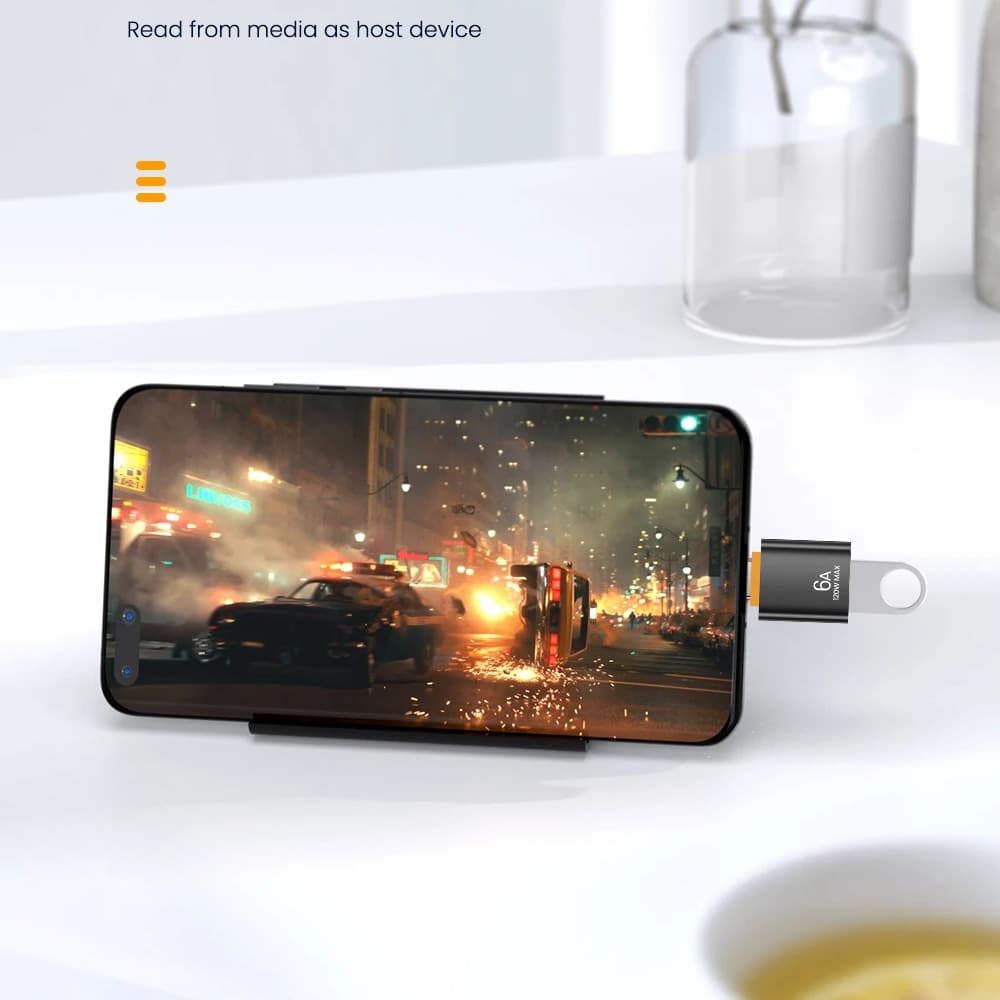 Techsuit Premium OTG Adaptér HyperPort (A2) USB na Type-C 5Gbps 6A 120W černá oranžová - náhled 4